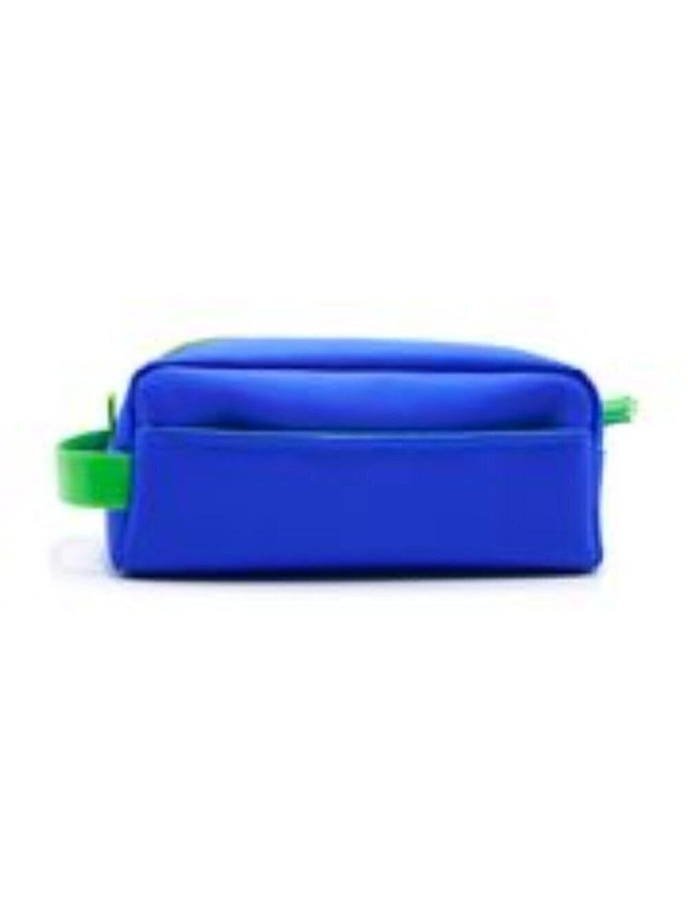 Bright blue dopp bag with neon green accents